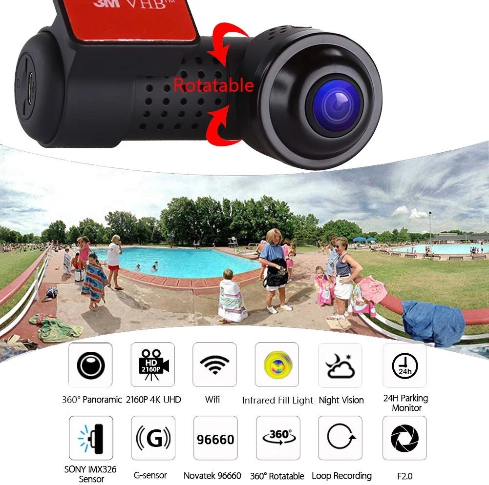 Dash am WIFI Dual Camera Car DVR Camera 2160*1080P 360 Degree Wireless Night Vision Car Black Box