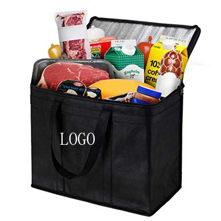 Eco-friendly Reusable non woven lunch bag, Customized logo printed folding grocery tote food delivery insulated cooler bag