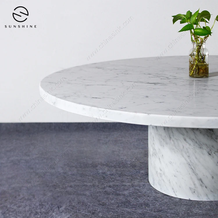 Italian Carrara White Marble Round Sofa Coffee Table For Home Furniture