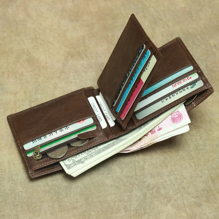 product-Male Genuine Leather Wallet Credit Business Card Holders Vintage Brown Leather High Quality