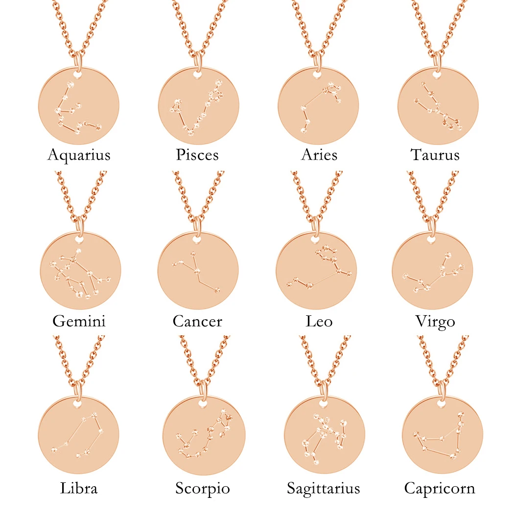 zodiac sign necklace stainless steel diamond crystal zodiac pendant necklaces zodiac signs