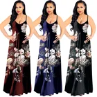 Popular Fashion Casual Sexy Women Sling Dress Floral Printed Backless Party Wear Evening Plus Size Folk Style Long Dresses