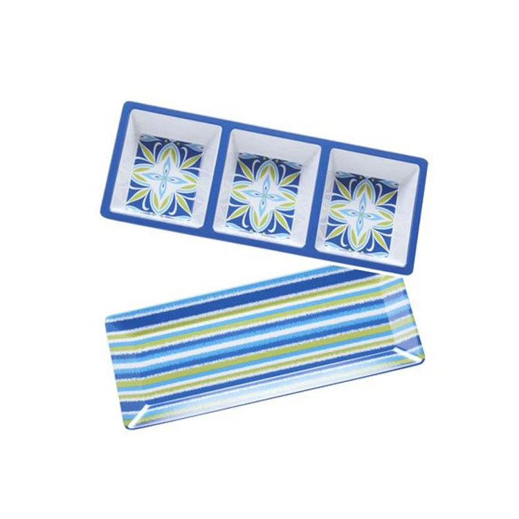Three Compartment Serving Plates, Melamine Divided Food Serving Plates