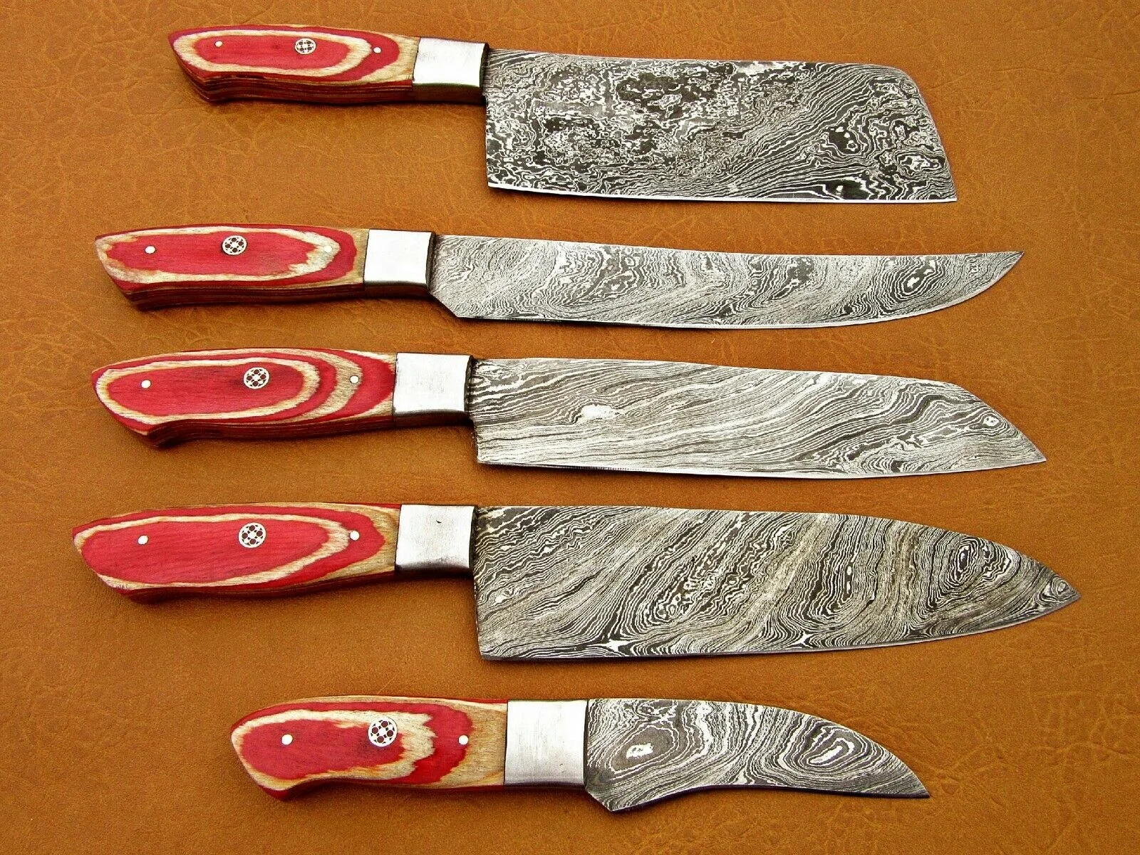 Damascus Steel Kitchen Knife Set With Pakka Wood Handles Premium