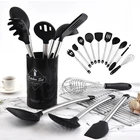 10 piece black kitchen tools gadget silicone kitchen spatula stainless steel silicon utensils set with holder