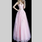 pink wedding dress corset diamond floral embroidered bridal a line tulle long sleeveless off shoulder evening dress