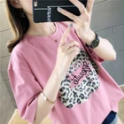 Korean style loose style o neck leopard print T-shirt women