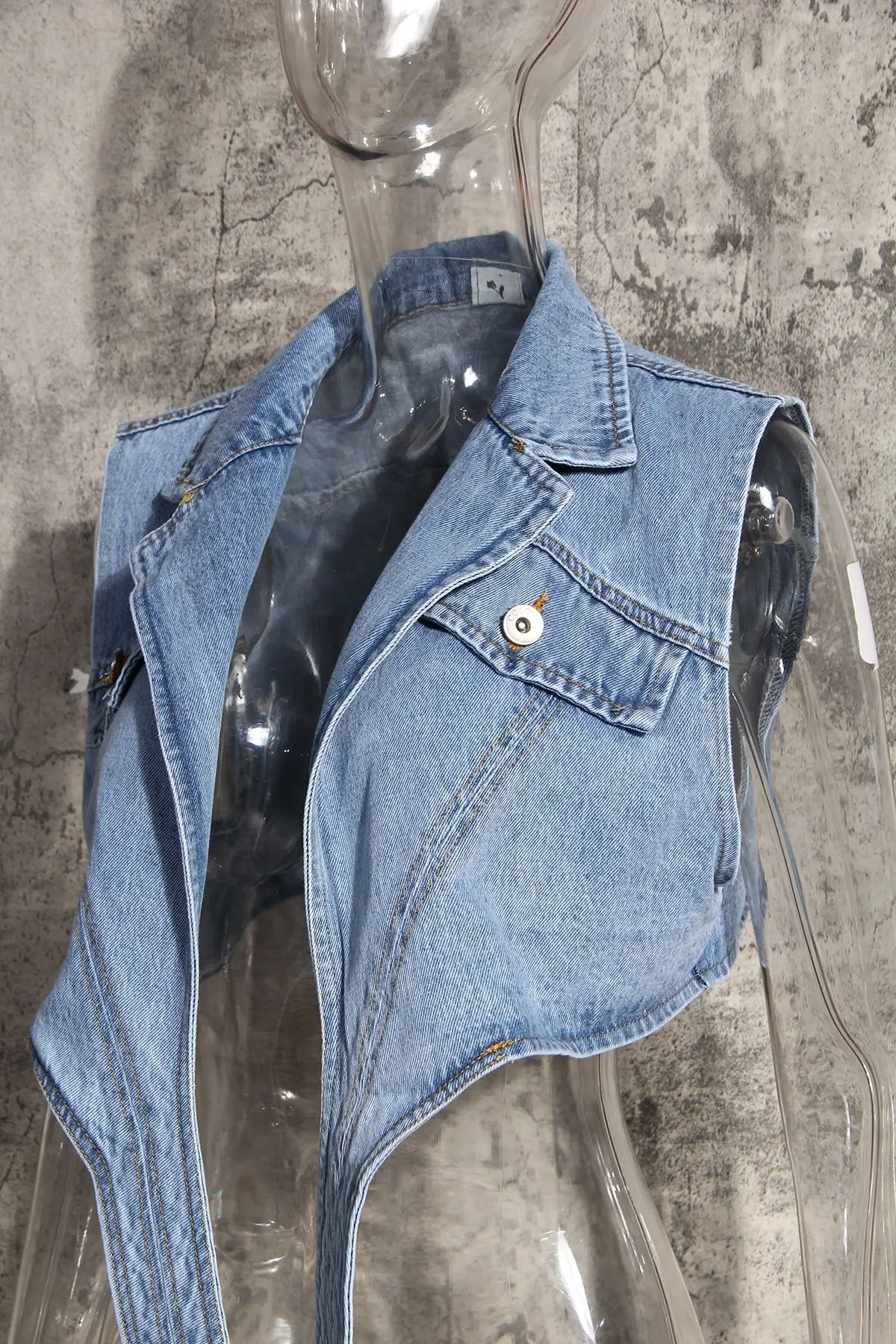 New Fashion Ladies Two-piece Veste Femme Irregular Short Denim Vest Jacket Puff Sleeve Loose Blouse Suit Women