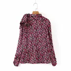 Irregular Neckline Personality Clothing Ladies Top Casual Flower Print Slim Long Sleeve Blouse