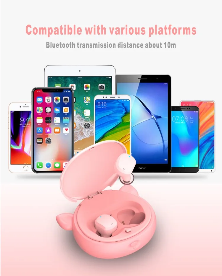 Cat Ear TWS-V18 Wireless Bluetooth 5.0 Earphone Sports Sweatproof Wireless Charge Headphone Touch Portable Earbuds - ANKUX.COM