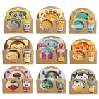 Blue forest animal Design Children Tableware Set Bamboo Fiber Kid Dinnerware Plate Set Bamboo Fiber Kids Cutlery