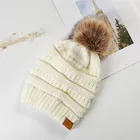 100% cotton beanie hat customised white beanie wholesale winter cap kint beanie with fur pom pom bobble hat
