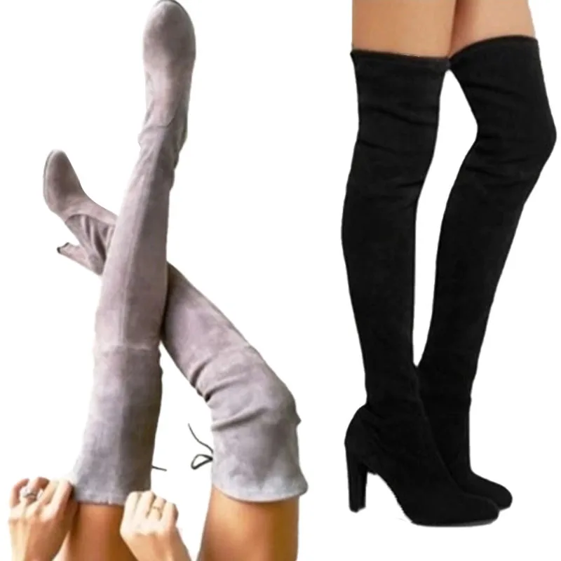 thigh high boots thick heel