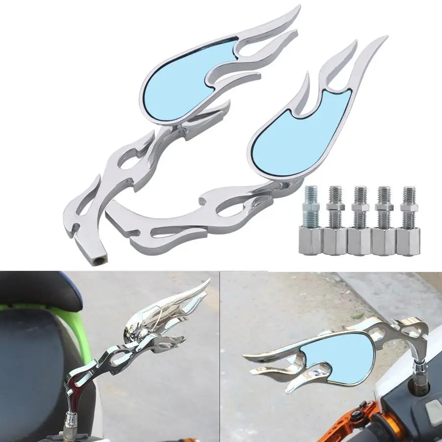 Motorcycle Mirror Scooter E-Bike Rearview Mirrors Flame Style 360 Degree Adjustment Electrombile Side Mirror 8mm 10mm Universal