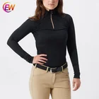 Equestrian New Arrival Womens Solid Black Long Sleeve Equestrian Riding Zipper Shirts