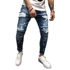FREE Shipping High quality custom casual destoryed ripped distressed mans denim jeans biker jeans