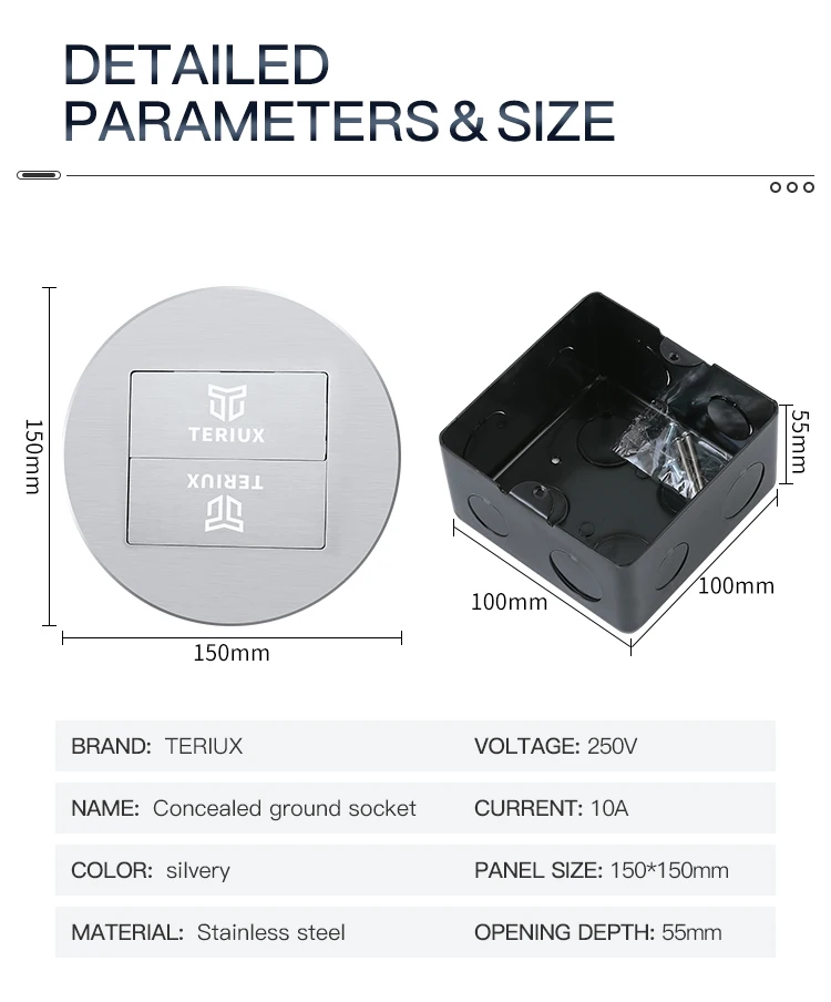 Standard stainless steel round network power concealed floor socket box