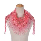 Women hollow tassel lace floral knit shawl embroidery triangle scarf