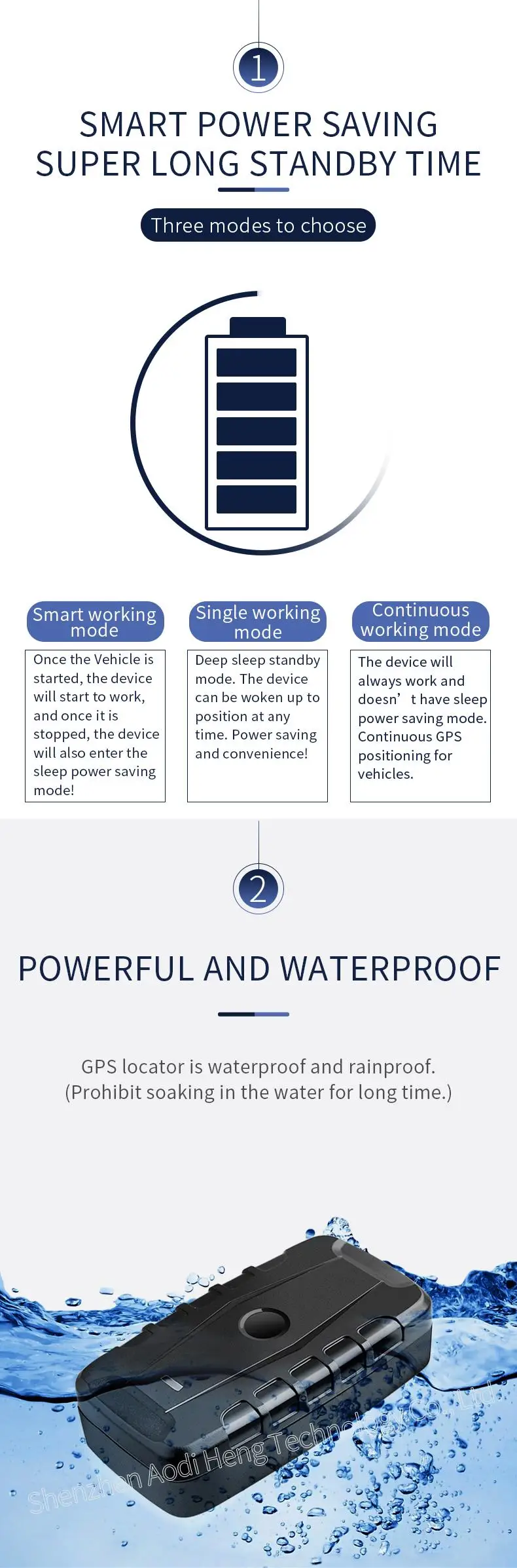 Long time tracking waterproof GPS car tracking with alarm system for vehicle tracker APP monitoring