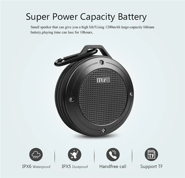 MIFA F10 Outdoor Wireless Bluetooth 4.0 Stereo Portable Speaker Built-in mic Shock Resistance IPX6 Waterproof Speaker with Bass - ANKUX.COM