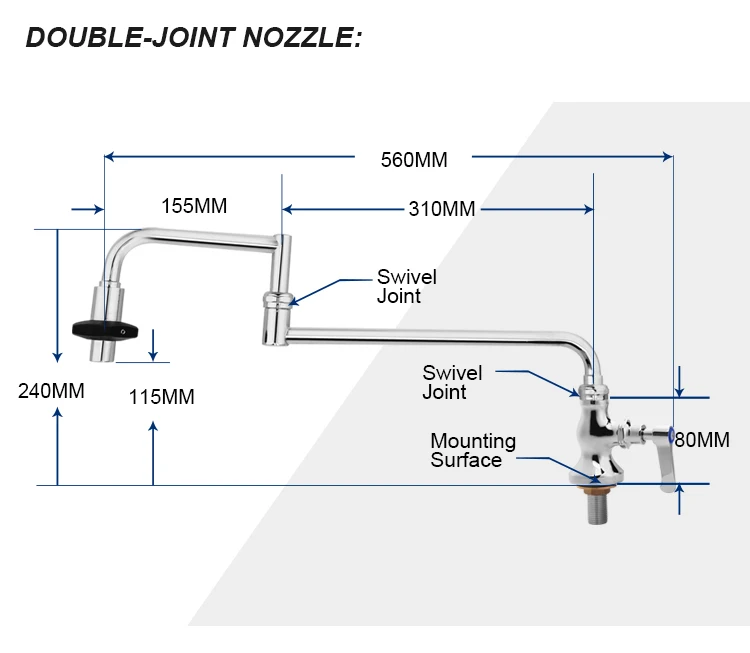 Deck Mount Single Handle Control  Kitchen Pot Filler Faucet with Movable Spout