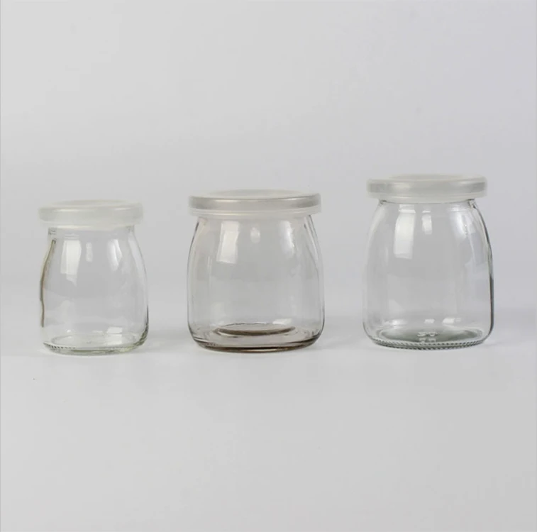 100ml 200ml 300ml Round shape Plastic cover Yogurt glass bottle pudding jar jelly jar