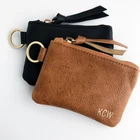 Leather Zip Wallet Pouch Wholesale Personalized Small Monogrammed Leather Keychain Coin Purse