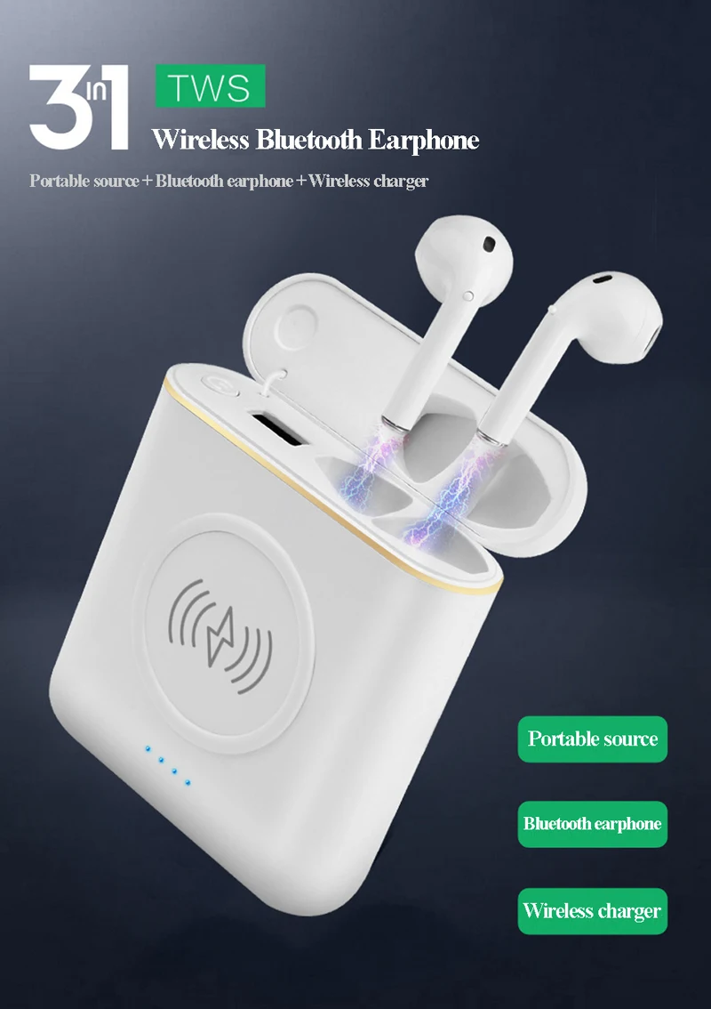 XT6 TWS 3 in 1 Stereo Wireless Bluetooth V4.2 Headphones with Charge Box Multi-functional Earphones 5200mAh power bank - ANKUX.COM