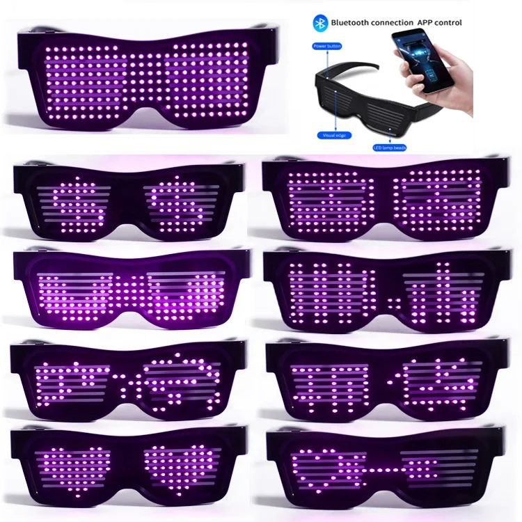 PURPLE Festival Fancy Dress 80s Style LED Flashing Shutter Shades