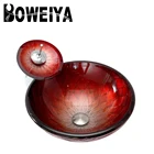 Toilet sanitary ware tempered glass bowl shape red bathroom sink hand wash basin