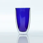 Wholesale Special Design blue luxurious coffee tea double layer glass cup