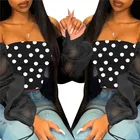 Blouses Tops Fashionable Woman Sexy Casual Long Sleeves See Through Wave Point Strapless Ladies' Blouses Tops