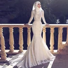 Applique Arabic Mermaid Bridal Gowns Lace Muslim Wedding Dress