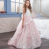 Boutique Wholesale Junior Party Dresses Girls Wedding Ball Gowns Butterfly Lace Applique Bridesmaid Pink Dress