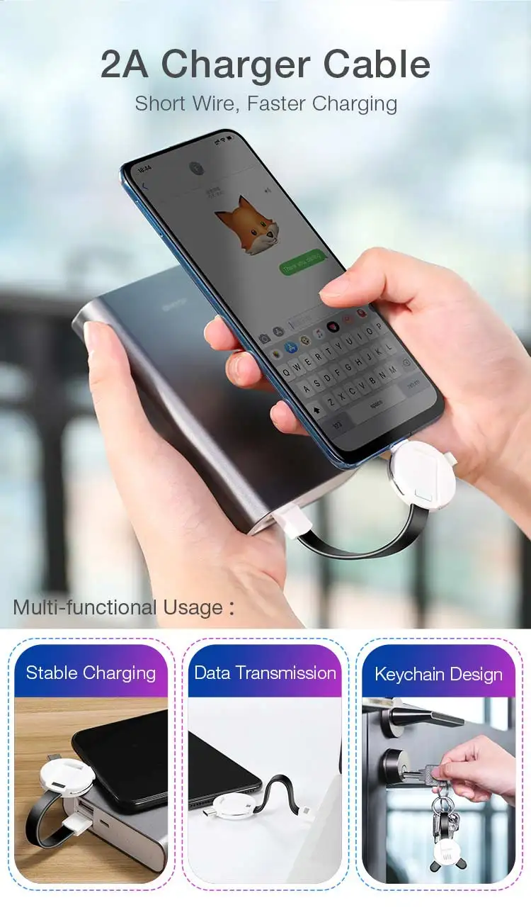 Wholesale OEM Fast Charging Line 3in 1 Portable Keychain Micro USB Type C Mobile Data Cable for Android - ANKUX.COM