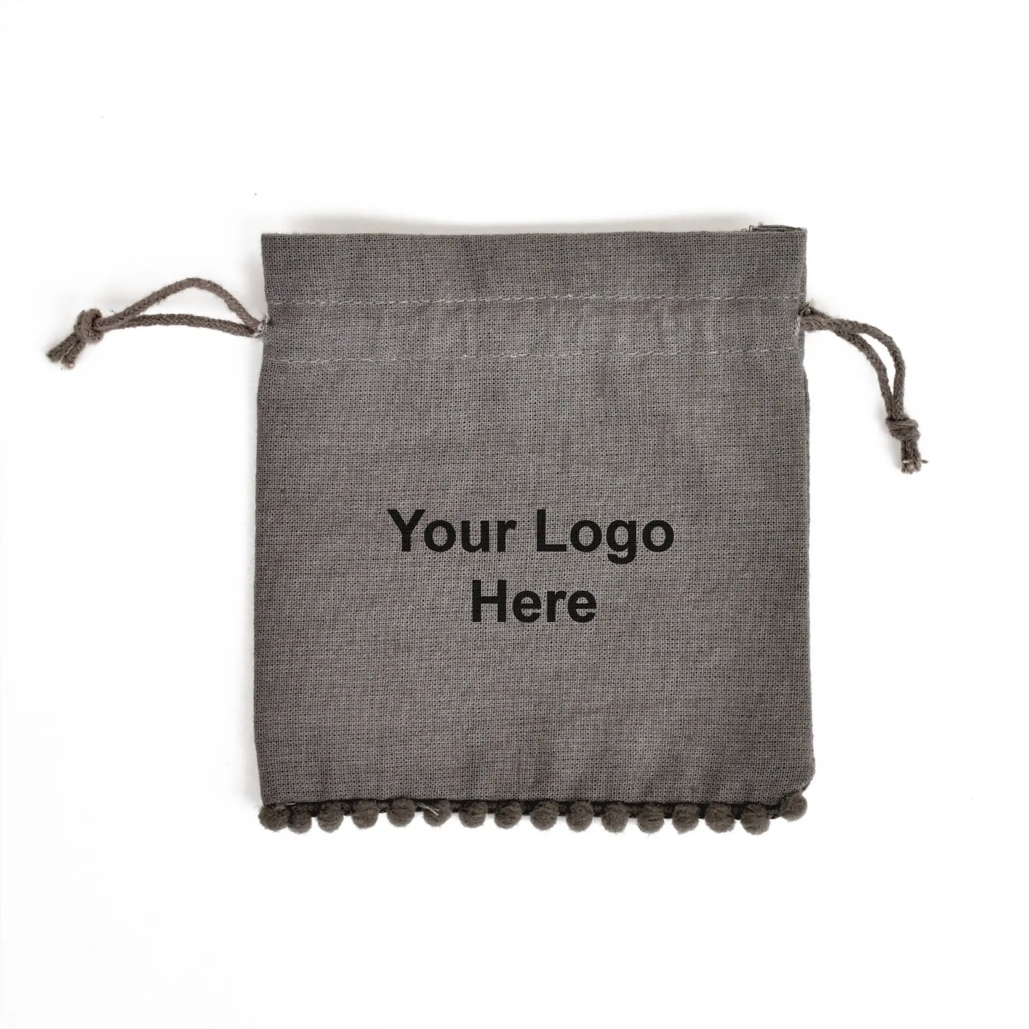 custom logo printed mini linen drawstring jewelry gift pouch bag