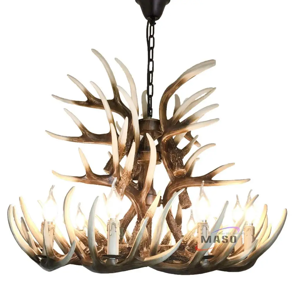 6-9 KÖPFE Kerze Geweih Zweig Deer Horn lampen Harz Geweih Kronleuchter Rostigen Amerikanischen Stil hängen lampe