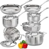 12 Piece Silver 304 Stainless Steel Nonstick Cookware Set Classic Pots and Pans Set(PFOA Free)Dishwasher Safe