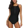 Conservative style women swimwear Mesh pure black swimwear design for summer