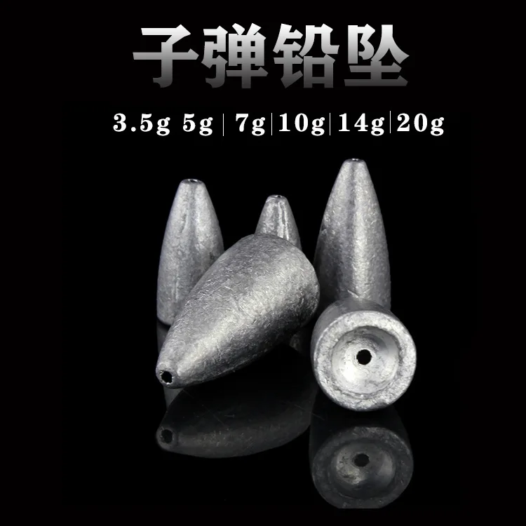 Bullet Shaped Fishing Sinkers Lead Lures with Center Hole Fishing