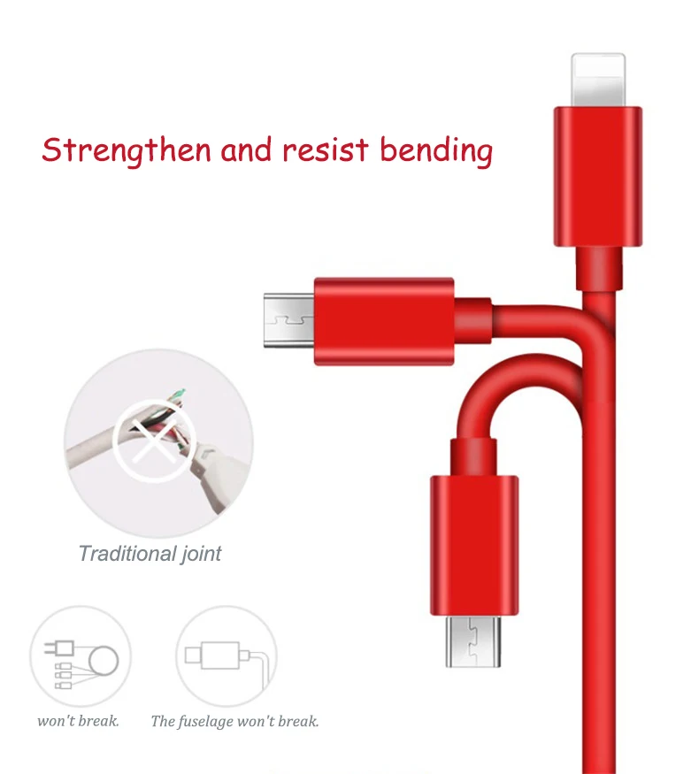 Factory Three in One dual port usb charger cable 3 in 1 multi use mobile phone tablet charging sync data cable line - ANKUX.COM