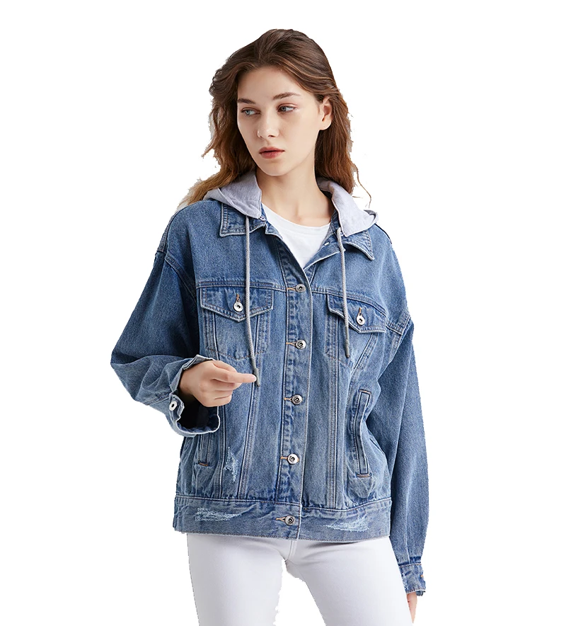 Factory Custom Women Denim Jacket Good Quality Jean Jackets Hooded Ladies Fashion Tops