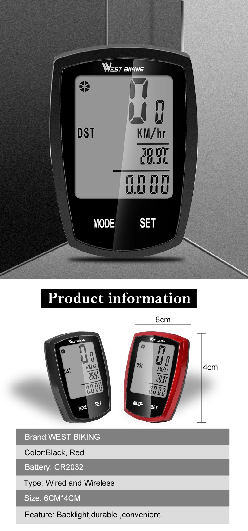 WESTBIKING Bike Computer Screen-touchable Speedometer Digital Odometer Cycling Computer Wired/Wireless Exercise Bicycle Computer
