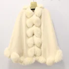 Winter Women Cashmere shawl with twisted fox fur trim cape