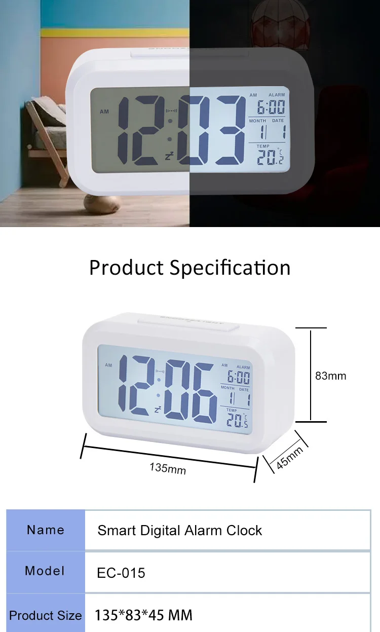 Cheap wholesale children mini smart sublimation travel clock digital table desk touch light beside snooze alarm clock for kids