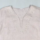 Blouse Women V Neck 100%Natural Linen Embroidery Sequin Blouse Top With Plus Size