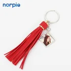 Top Selling Colorful Sublimation Square Shape Red Leather Rope Tassel Keychain