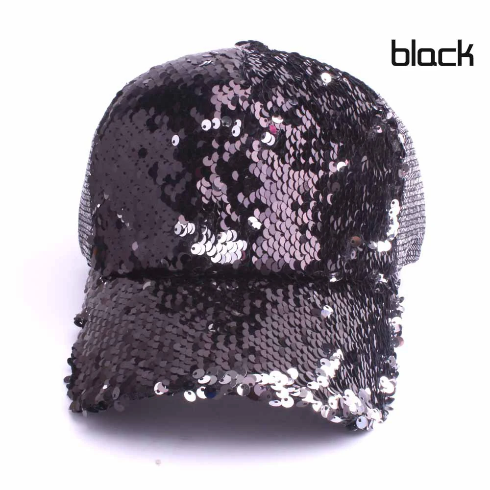 2019 Glitter Ponytail Baseball Cap Messy Bun Dad Hats For Women Sequins Shine Summer Mesh Trucker Hat Snapback Hip Hop Caps