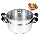 japanese india straight shape glass lid cookware cooking double layer 32cm 2 tier food stainless steel steamer pot