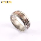 Ring Rings 8mm Damascus Steel Ring With Deer Antler Inlay Domed Style Hunter Ring